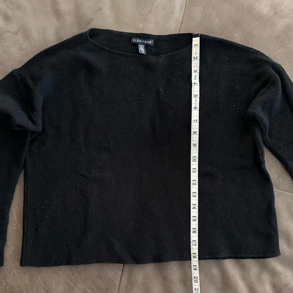 Eileen Fisher Black Cropped Merino Wool Sweater - Medium - Picture 9 of 12